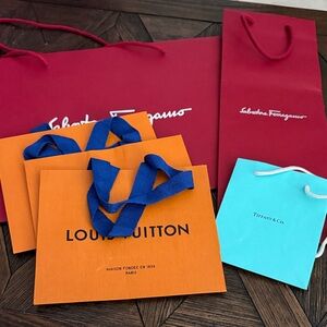 Lot of 6 Designer Shopping Bags Louis Vuitton Ferragamo Tiffany & Co